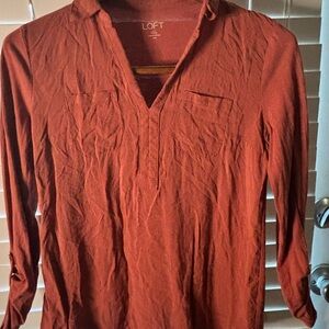 LOFT Women Dark Orange long sleeve Rust Button Down Shirt
